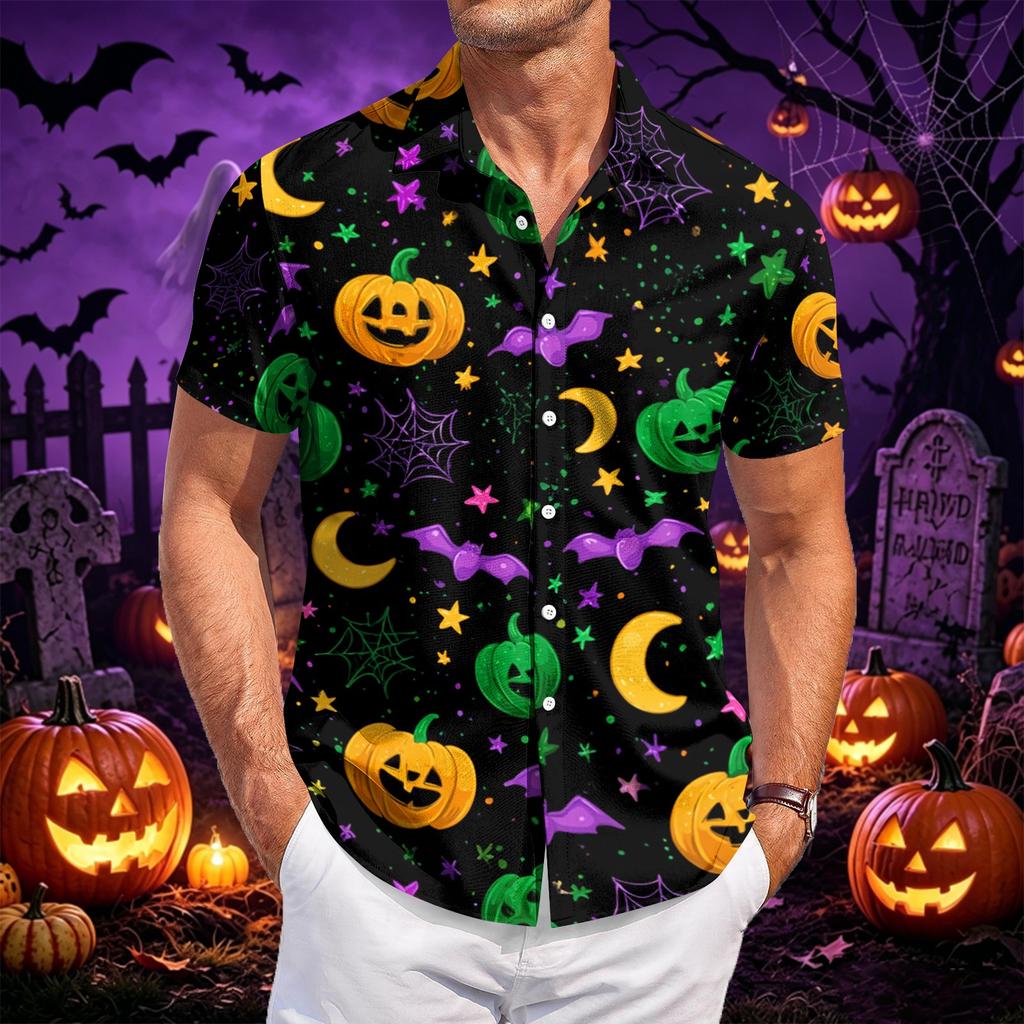 Men's Halloween Printed Short Sleeve Casual Shirt
