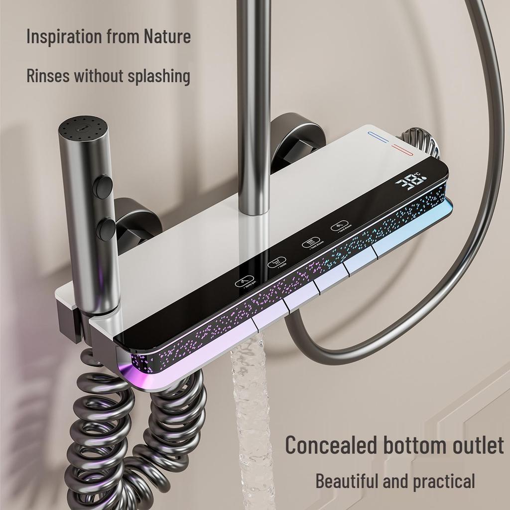Smart Digital Display Copper Shower Head Set with Constant Temperature & Concealed Design