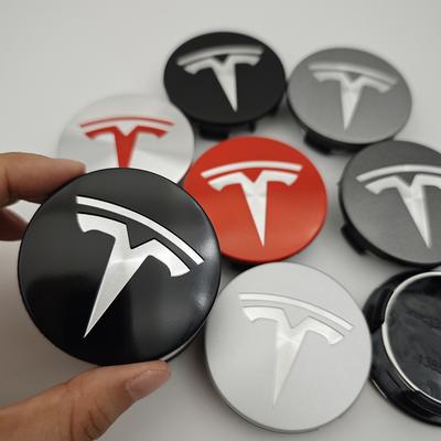 4 pièces/set ABS 56mm Cache-moyeu de roue d'origine Tesla Emblème Logo Pour Jantes Tesla Model 3 Y S X Cache-moyeu Accessoires Badge