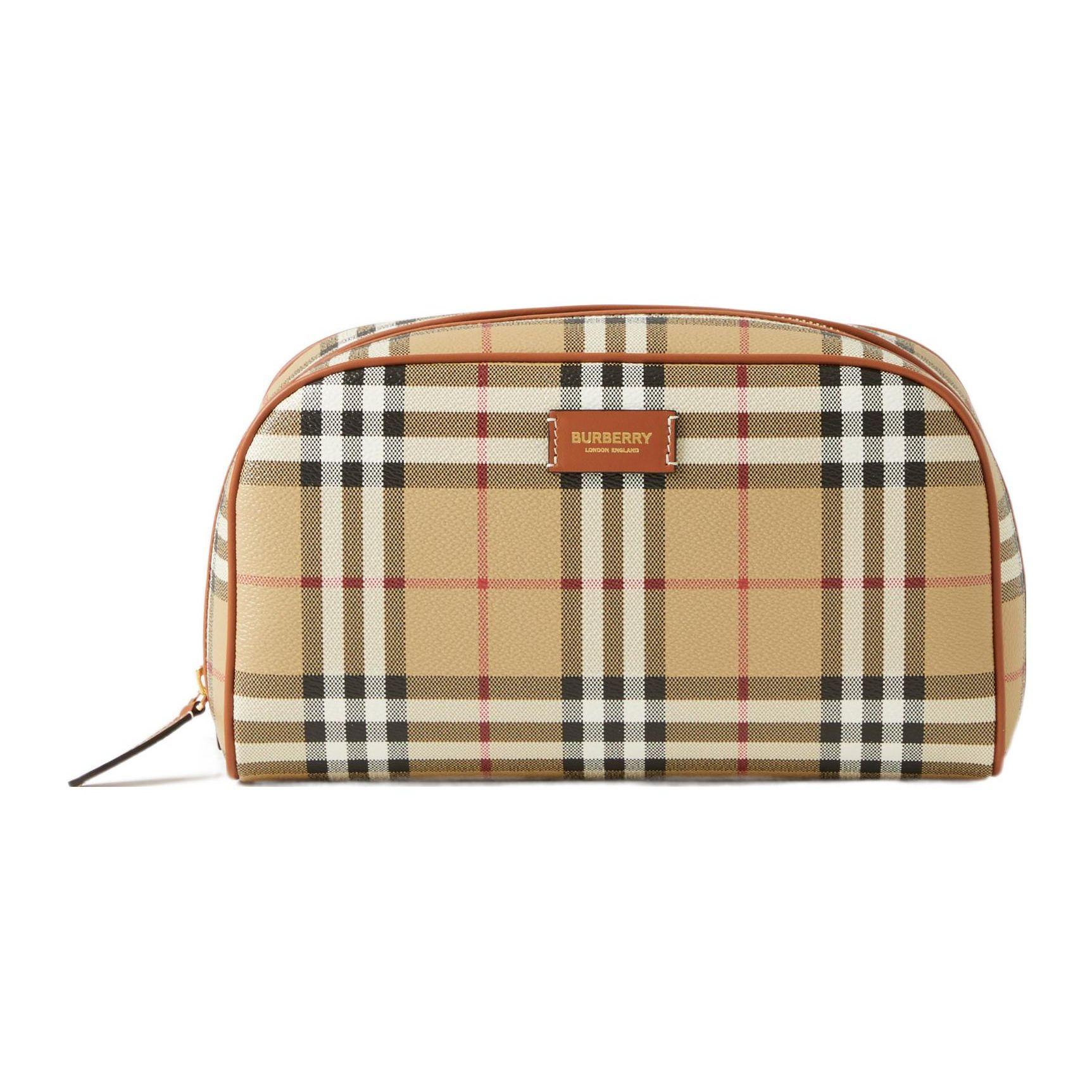 

Burberry Embossed Patch Zip Closure Check Leather Travel Bag Toiletry Case Medium Women toiletry case Beige 80671581 Basic Set (Bag+Dust Bag)