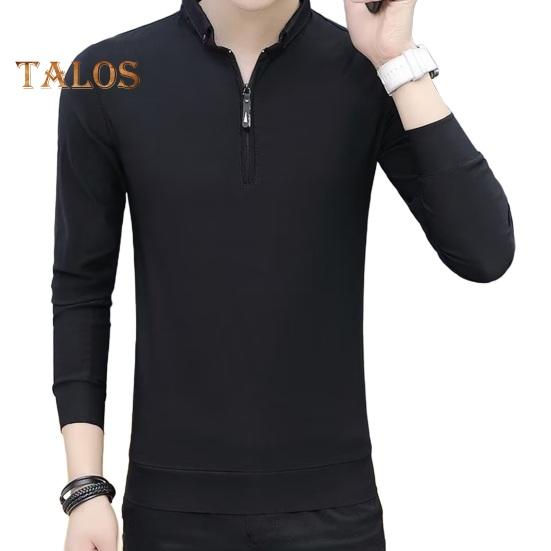 Vår Høst Skjorte Herre Langermet Halv Glidelås Slim Fit Stand Krage Pure Farge Mid Length Pullover Daglig slitasje Business Office Topp
