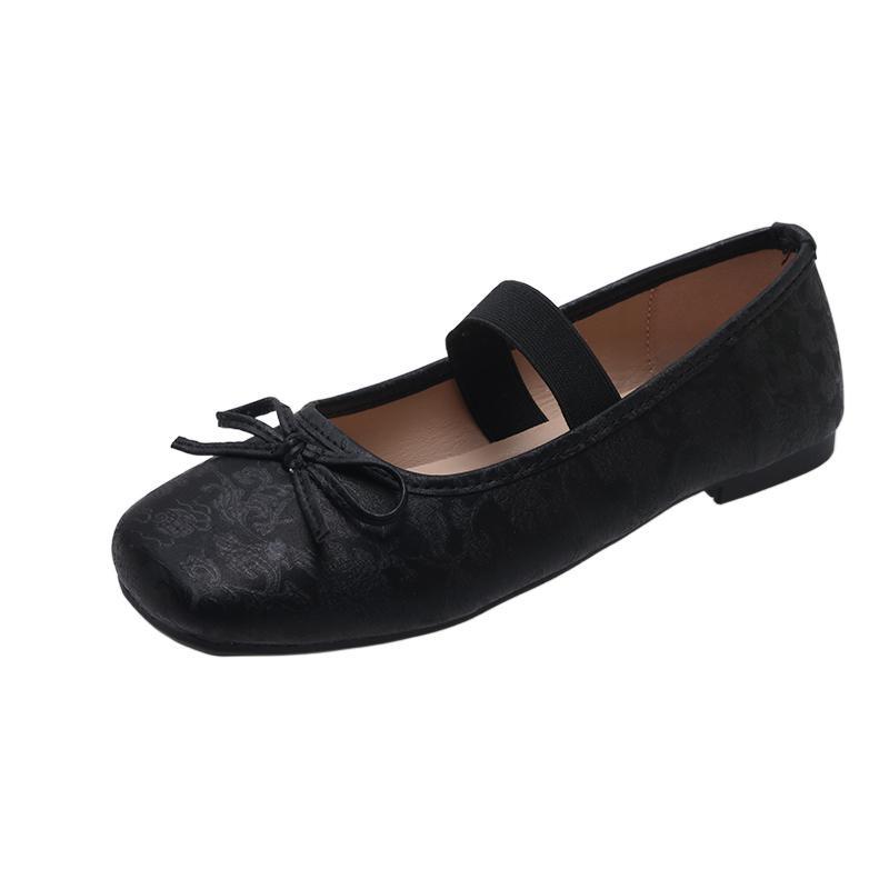 Fashion Fashion Bow Mary Jane Flat Shoes for Women Spring New Design Soft Sole Ballet Single Shoes Woman Elegant Silver Leather Flats