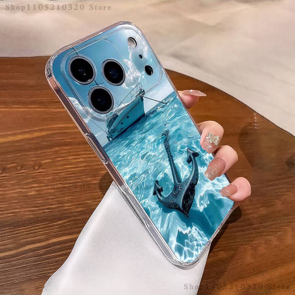 Painting Art Anchor Phone Case For iPhone 17,16,15,14,13,12,11 Pro,Max,Plus,X,XS,XR,SE4,E Mini Transparent Soft Cover