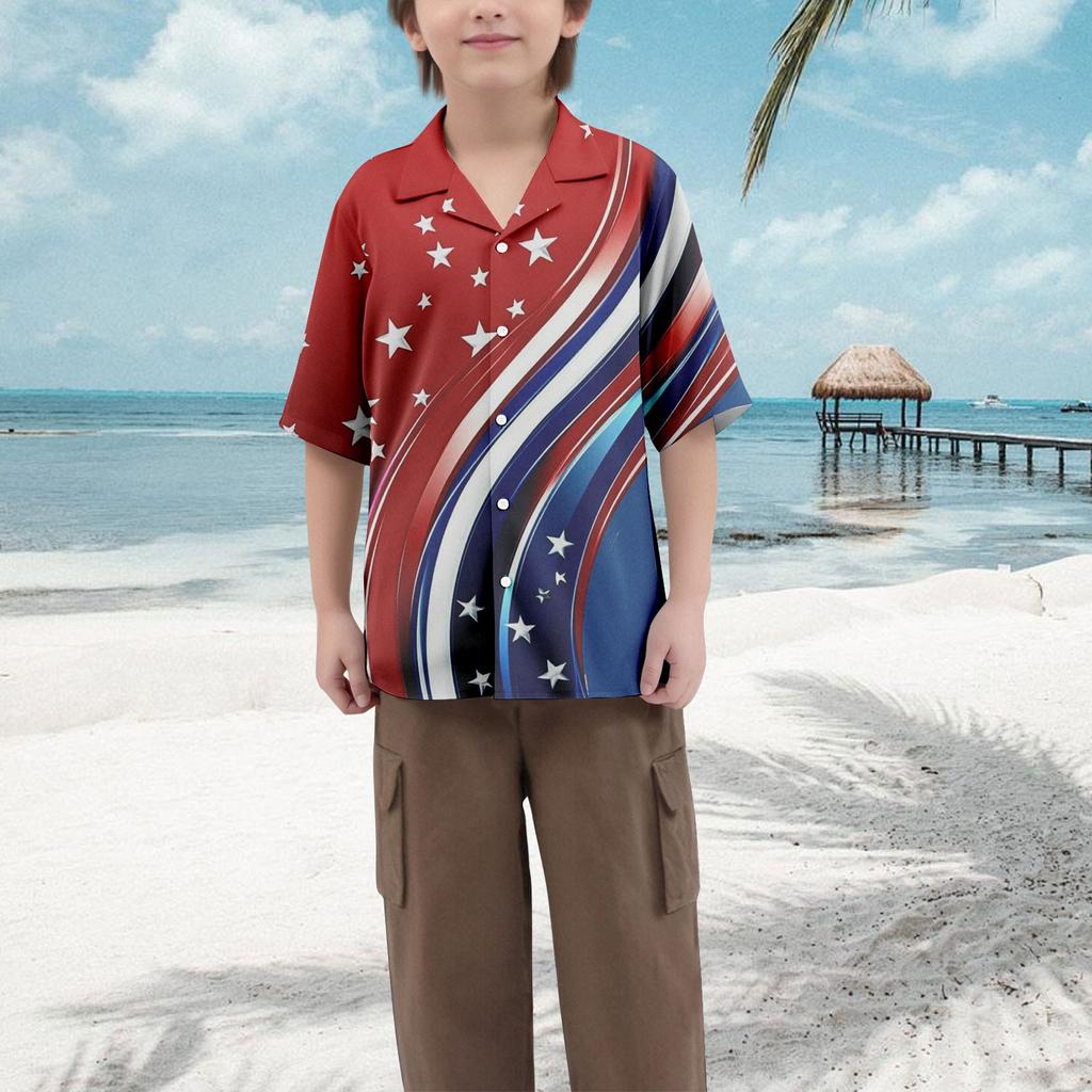Boys' Casual Loose Short Sleeved Shirt With Fashionable Printed Shirt Top