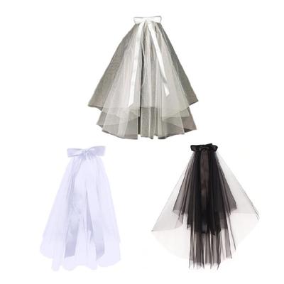 Wedding Tulle Bridal Layered Veil with Ribbon Bowknot Elegant Bridesmaids Veil