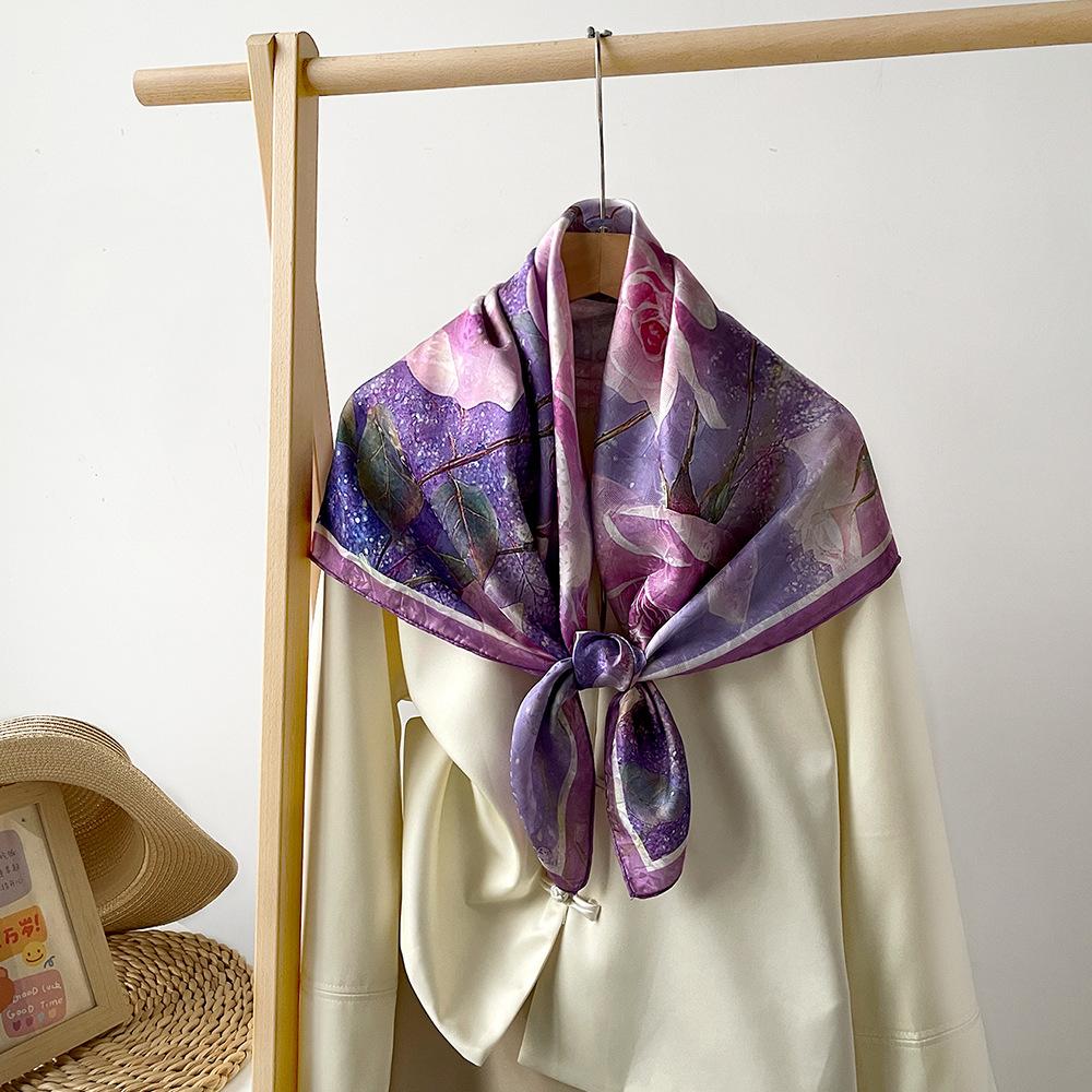 

Квадратный шарф для женской весны и лета, тонкий шарф для защиты от солнца в китайском стиле, для защиты шеи и как повязка для волос, универсальный 90*90cm