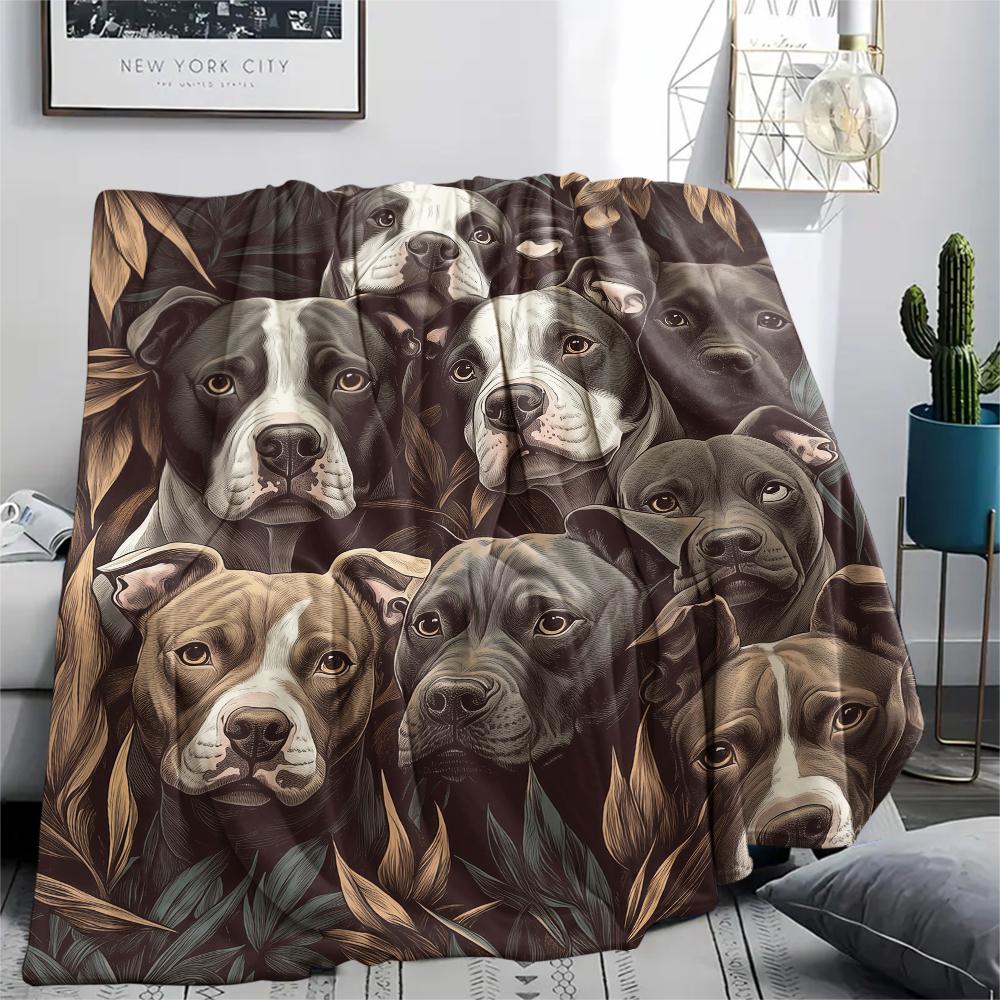 Pitbull and Leaves,pattern Flannel Blanket, High Quality Comfortable for All Seasons, Home Decor, Warmth and Comfort, Perfect for Gifts.