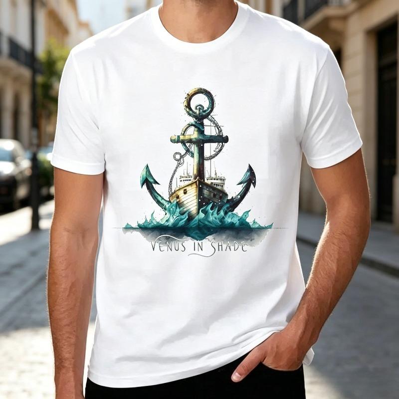 Vintage Ocean Anchor Vessel Print Tee Shirt Soft Breathable Cotton Unisex Short Sleeve 100 Cotton oversized t shirt