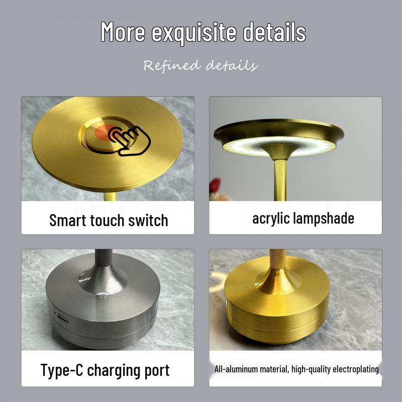 Minimalist I-Shaped Metal Table Lamp with LED Rechargeable Touch Control