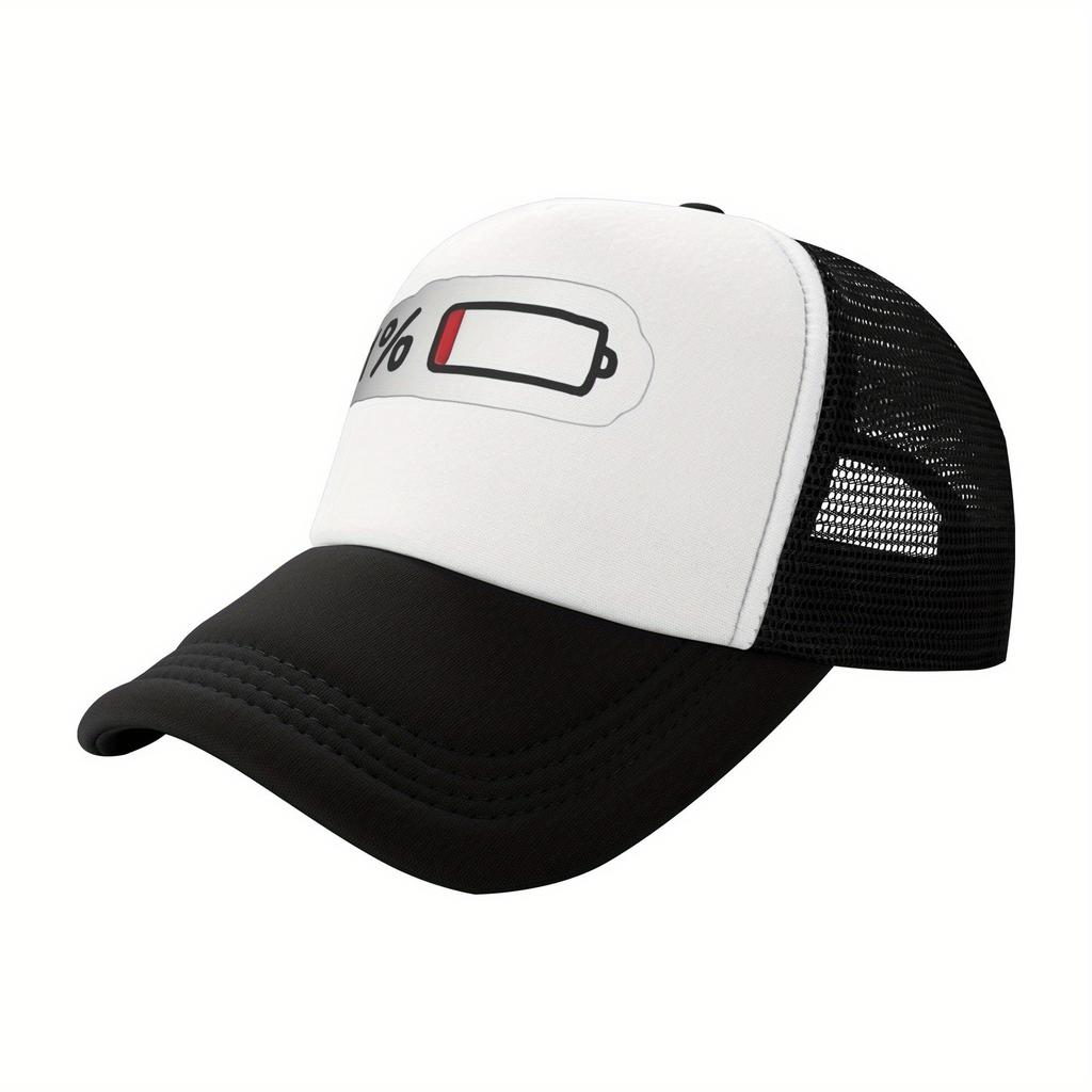 Low Battery 1 Percent Graphic Trucker Hat Breathable Mesh Adjustable Snapback Casual Cap