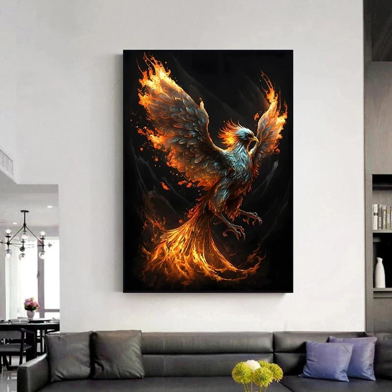 Retro Fantasy Golden Style Legends Phoenix Bird Animal Art Poster Canvas Painting Wall Prints Picture for Living Room Home Decor