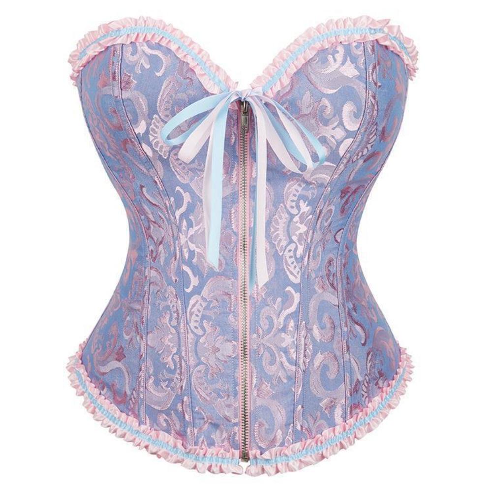 Zipper Jacquard Underbust Corset Lace Up Steel Boned Corset Waist Trainer Y2k Tops Jacquard Fabric Bustier Top Date Night