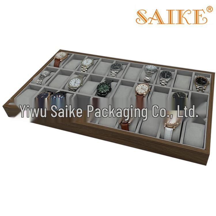 Walnut Wood Grain 30-Slot Watch Display Tray