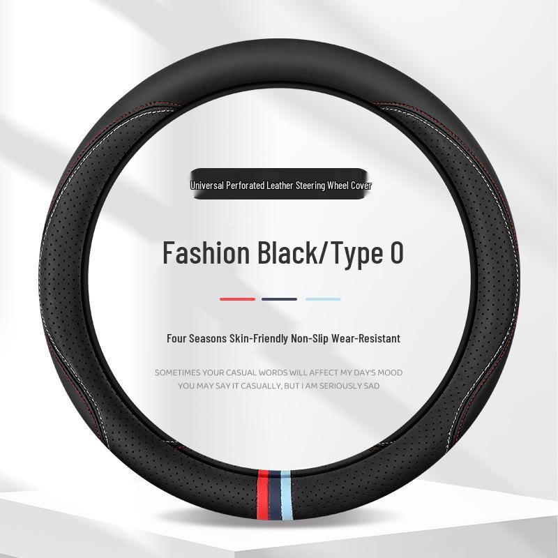 Ultra-Thin Anti-Slip Perforated Leather Steering Wheel Cover, Breathable No-Sew Design for All Seasons