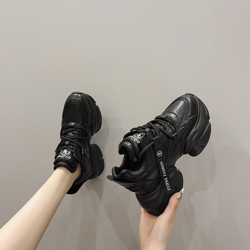 Trendy dad shoes women's early autumn new European station leather thick-soled versatile small feet color matching casual shoes