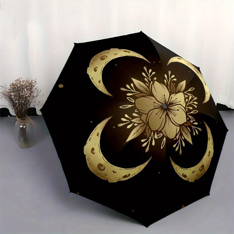 Golden Moon Phases and Floral Mandala Wall Art PrintUmbrella, Portable 3-Fold Umbrella for Men & Women,Christmas Gift ES109