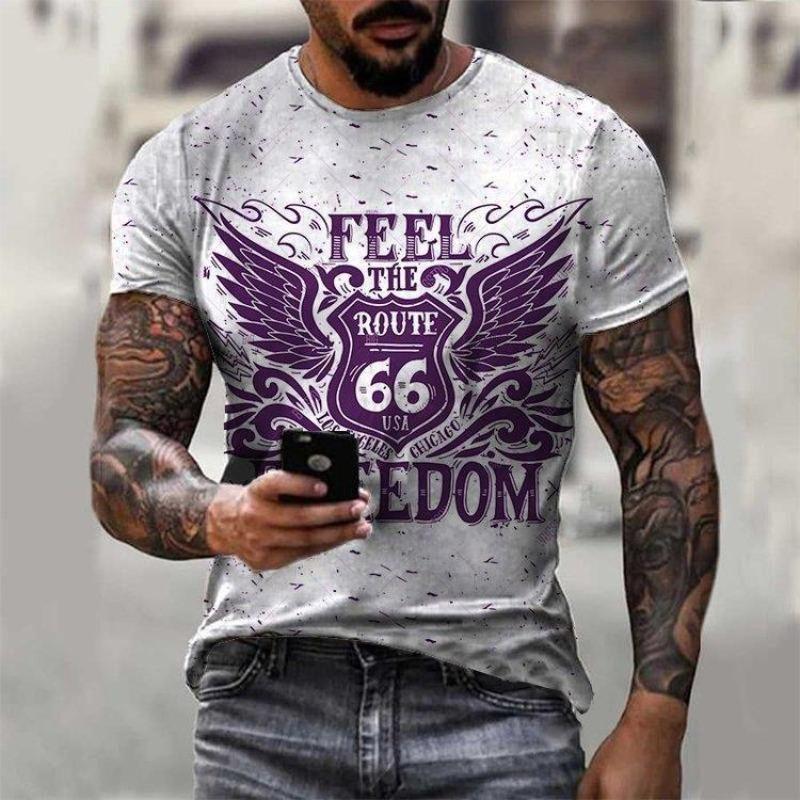 Summer Trendy Men's Street Hip Hop Style Letter Painting 3D Digital Printing Loose Round Neck Short Sleeve Top T-Shirts Men’s