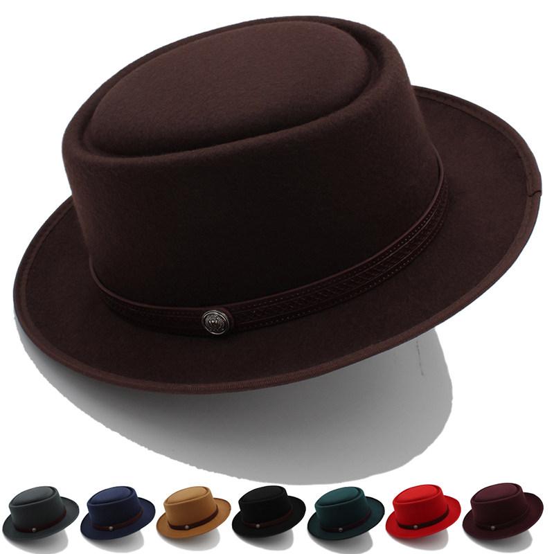 Vintage Porkpie Hats for Men Solid Black Fedora Hats Simple Pork Pie Hat Gentleman Fashion Sombrero Hombre Chapeu Masculino Show