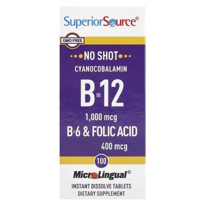 Cyanocobalamin B-12, B-6 and Folic Acid, Instant Dissolve Microlingual 100 Tablets