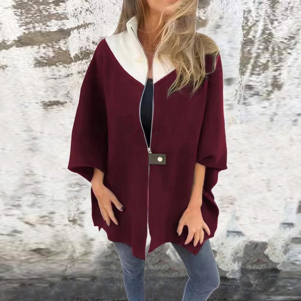Damen Herbst und Winter Casual Loose Zipper Stehkragen Jacke Jacke