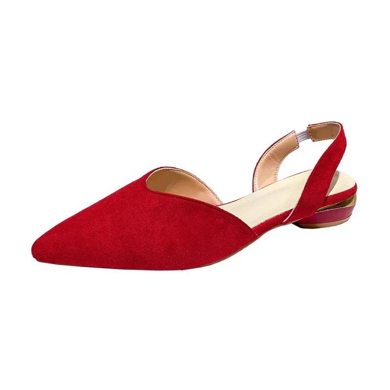 2025 Neue Sommer Damen Niedrige Absätze Sandalen Mode Wildleder Spitzschuh Flache Damenschuhe für Damen Lässige Slipper Zapatos De Mujer