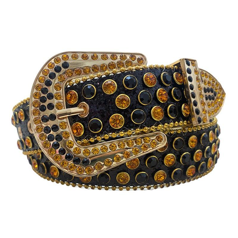 

Men s rhinestone belt - stylish sequin chain belt for jeans - premium leather crystal belt 105cm золотой