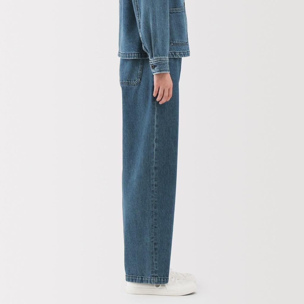 MUJI Women's Kapok Blend Denim Wide Tapered Pants, Light Blue, Size L (BE1V4A5S)