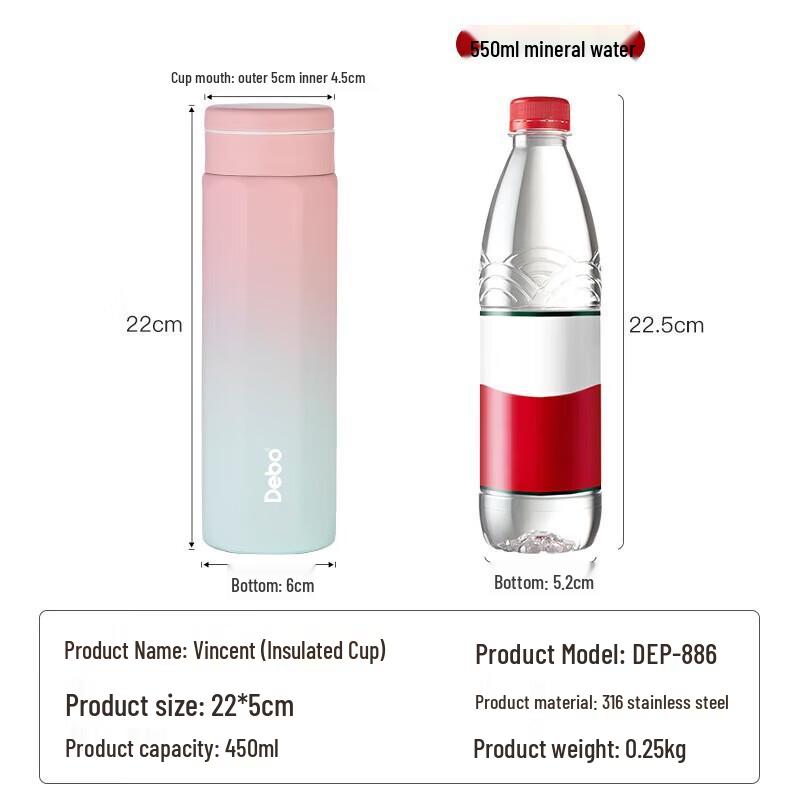 Debo Vincent 450ml Gold Octagonal Insulated Tea Mug