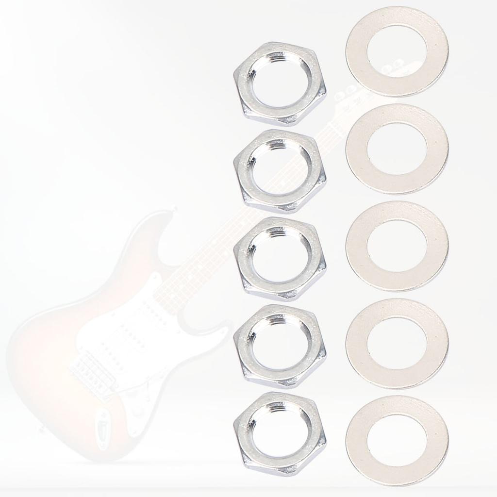 5 Pcs Metal Electric Guitar and Bass Jack Socket Replacement Nuts with Washers Set(M8)