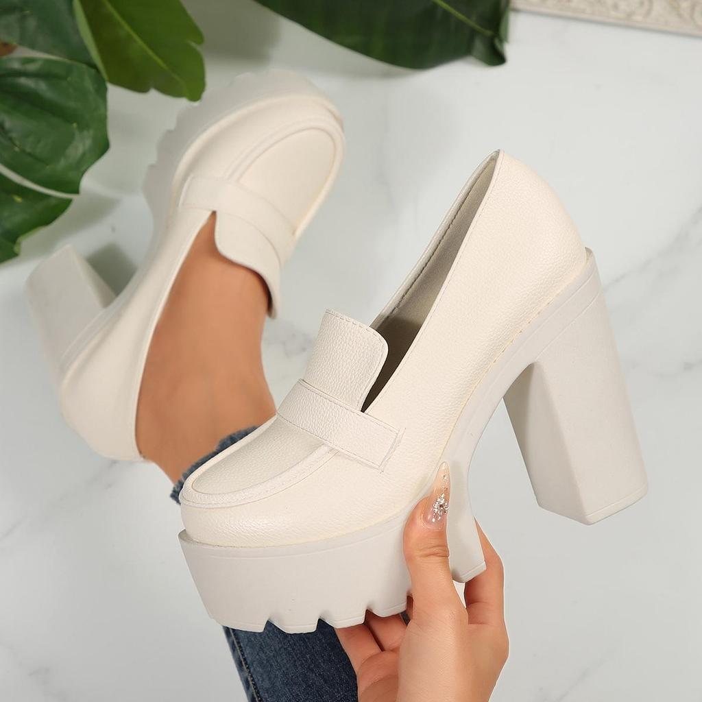 Grandes Pointures Polyvalentes Confortables Talon Épais Mary Janes Mode Talons Hauts Chaussures Simples pour Femmes Bout Rond Caoutchouc 2026