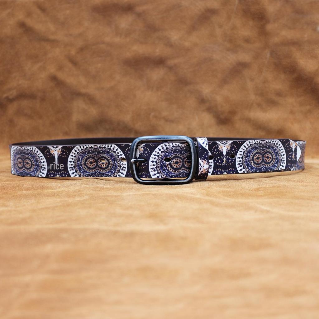 Genuine Leather Retro Owl Eyes Graffiti Print Belt - Vintage American, Japanese, Korean Style