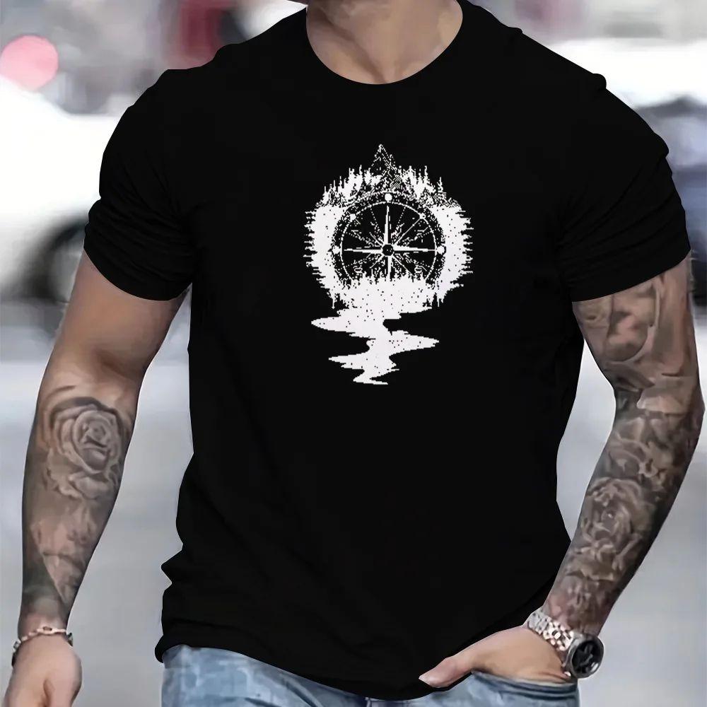 T-shirt stampata con bussola da donna e uomo con rosa dei venti e design nautico, streetwear estivo e primaverile