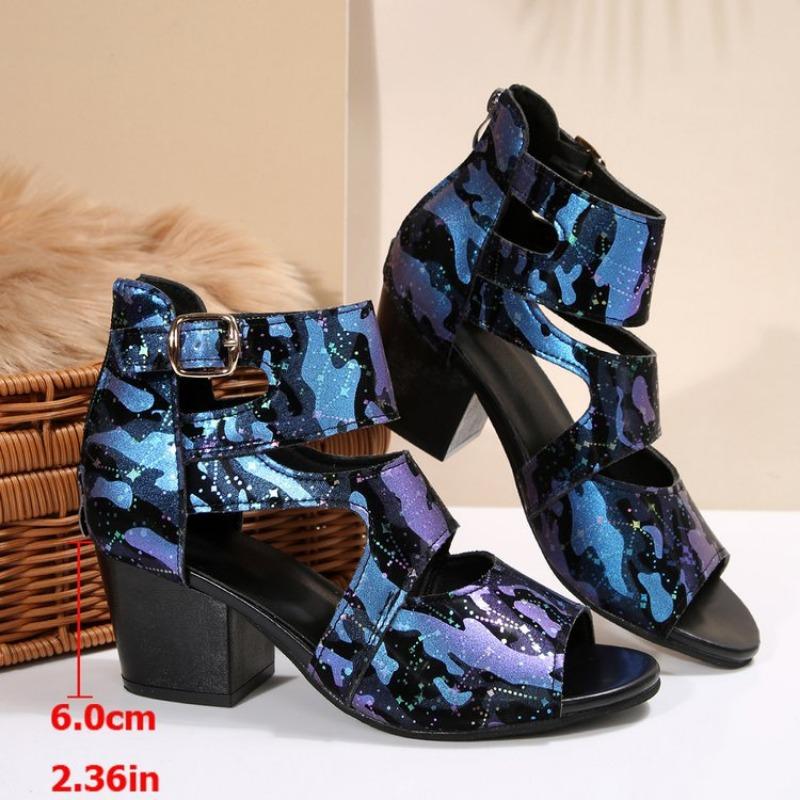 New Stylish and Versatile Plus-size Shoes, Thick High-heeled Hollowed-out Open-toe Sandals