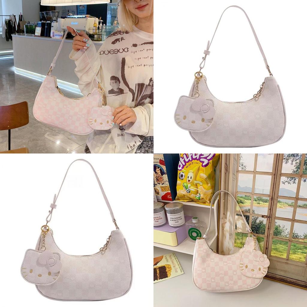 Cartoon Hello Kitty Shoulder Bag For Women With Pu Material And Cute Print For Daily Use