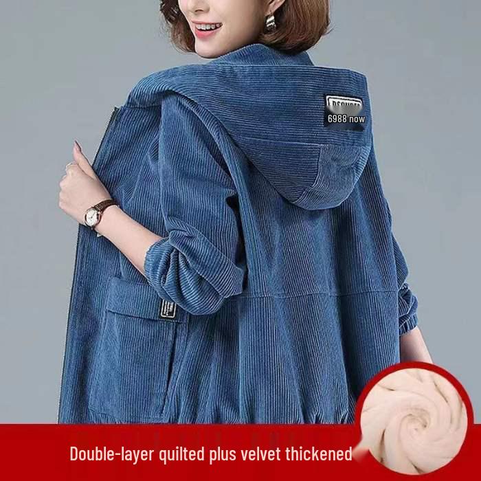 Women's Winter Corduroy Jacket with Fleece Lining, Slimming & Loose Fit, Designed for Moms