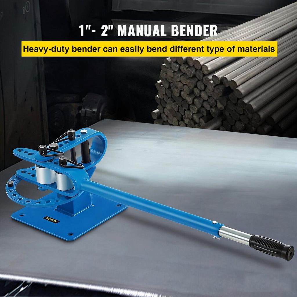 YP-9 Manual Bench Top Compact Bender Pipe Bending Machine 7 Dies 1-3inch Metal Fabrication Tube Rod Pipe Bender 44ft Mount Powdercoat Telescoping