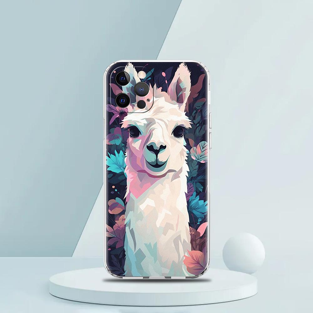 For iPhone 15 16 14 13 12 mini 11 Pro Max XS X XR SE 7 8 Plus Silicone Clear Cover Kawaii Alpaca lovely Luxury Phone Case