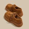 Fashion Retro Brown Faux Suede Thick Bottom Loafers Women Fashion Sewing Gemstone Designer Shoes Cozy Lace Up Derby Shoes Zapatos Mules