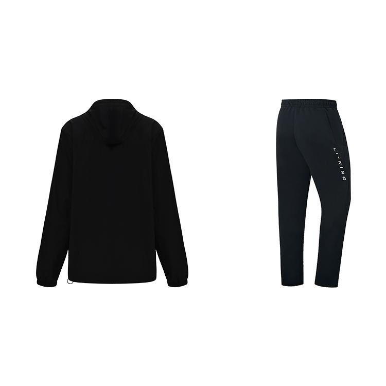 Li Ning Minimalist Breathable Comfortable Hooded Zip Long Sleeve Jacket Casual Sports Suit Unisex Suit Black AFDUC61-1+AKLT243-1