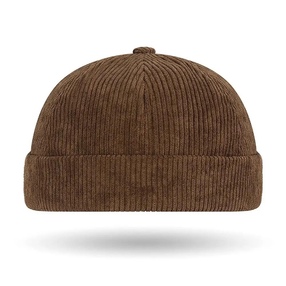 Fashion Adjustable Corduroy Brimless Cap Streetwear Retro Beanie Docker Caps Dome Hat Solid Color Hip Hop Hats Men Women