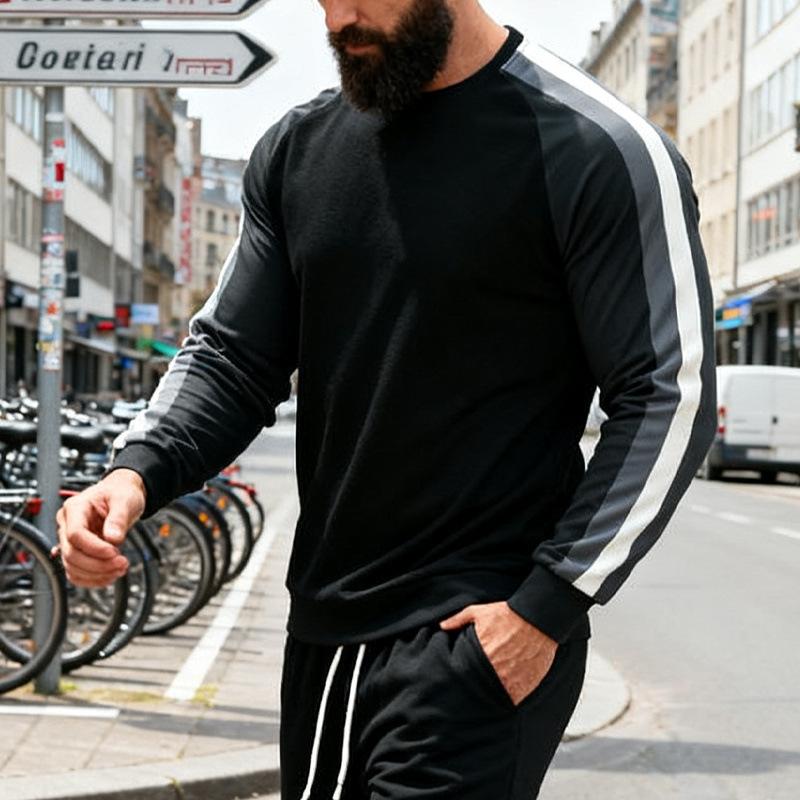 

Men s Side Stripe Crew Neck Sweatshirt Casual Long Sleeve Color Block Pullover Top L чорний