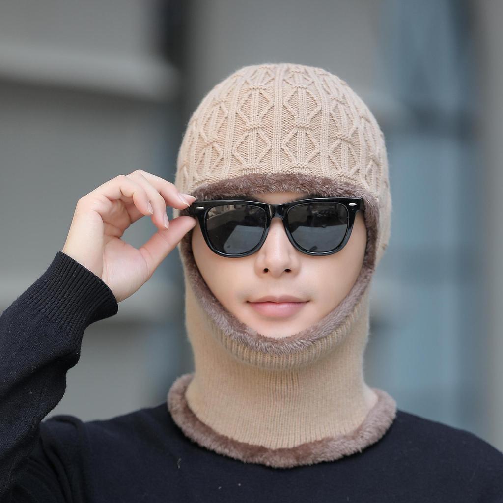 Hat Men's Winter Windproof Warm Wool Knitted Hat Fashionable New Cotton Hat Plus Velvet Baotou Cycling Cold Hat