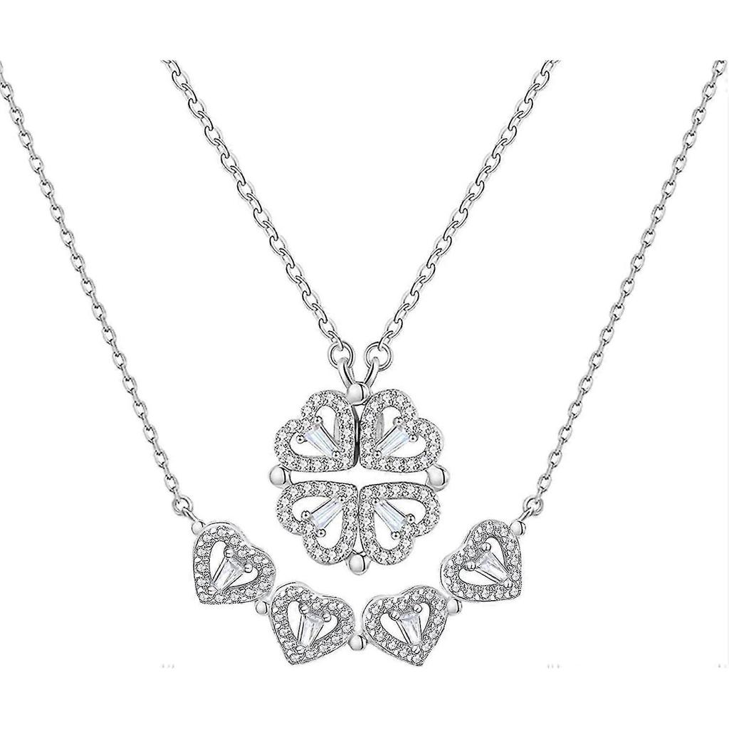Collana da Donna Collana Quadrifoglio Collana con Ciondolo a Cuore Magnetico Staccabile