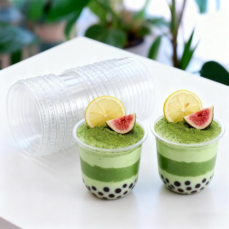 50PCS Disposable Transparent Plastic Cups with Lids Pudding Dessert Cups Juice Coffee Ice Cream Party Christmas Supplies