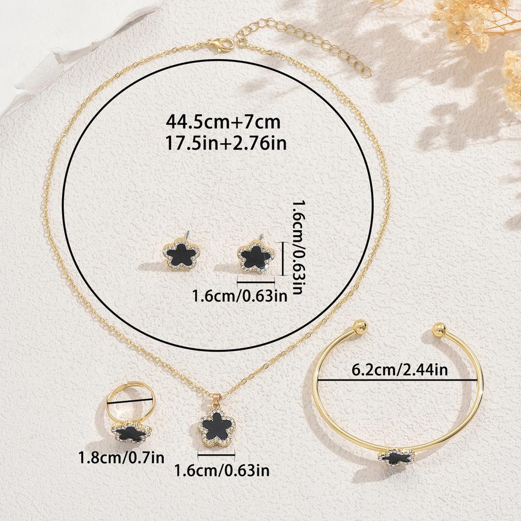 Wind Ladies Necklace Bracelet Set Plum Blossom Set Diamond Design Earrings Open Ring Premium Sense