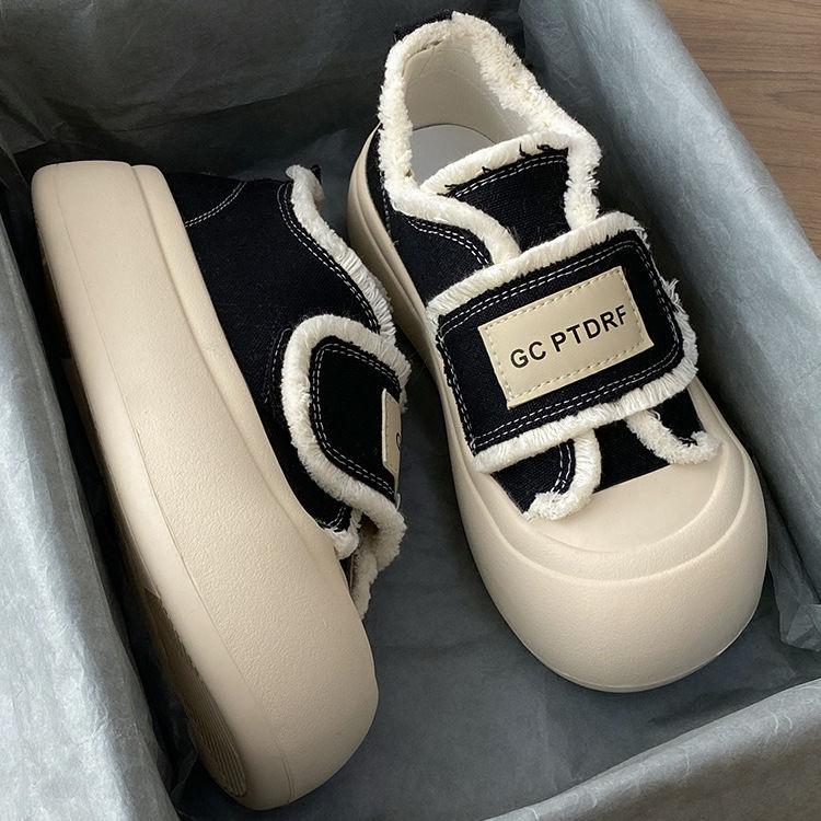 

холщовые женские туфли на платформе, туфли с большой головой, дизайнерские нишевые ретро кеды, летние белые туфли 35 чёрный