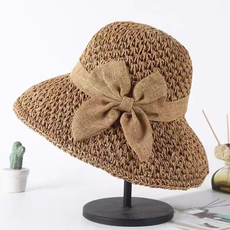 New summer small fresh sun hat straw hat women's small bucket hat simple bow versatile sun hat