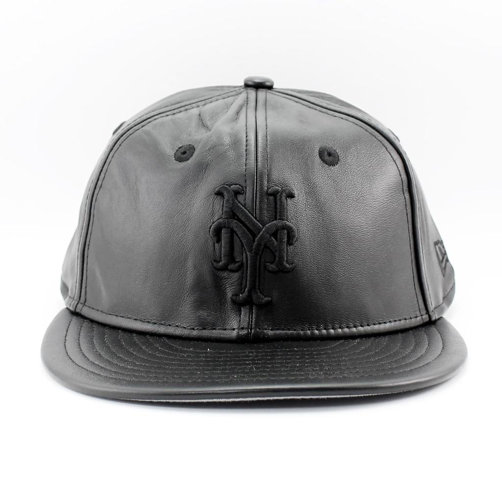 New Era Cap RC9FIFTY Strapback New York Mets MLB GENUINE LEATHER RETRO CROWN STRAPBACK CAP BLACKOUT NEW YORK METS [Used]