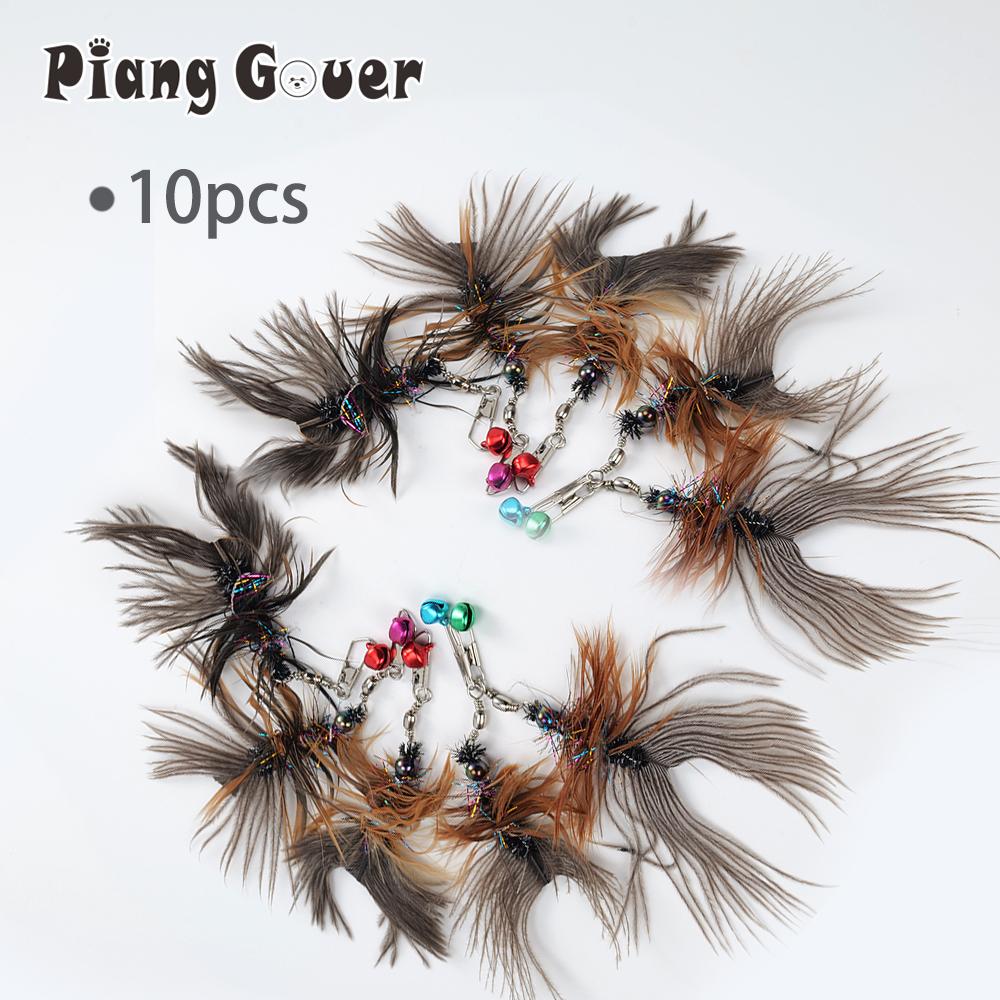 

10pcs Ostrich Feather Artificial Insect Cat Toy Teaser Stick for Change Head Pet Toys Wand Accessories