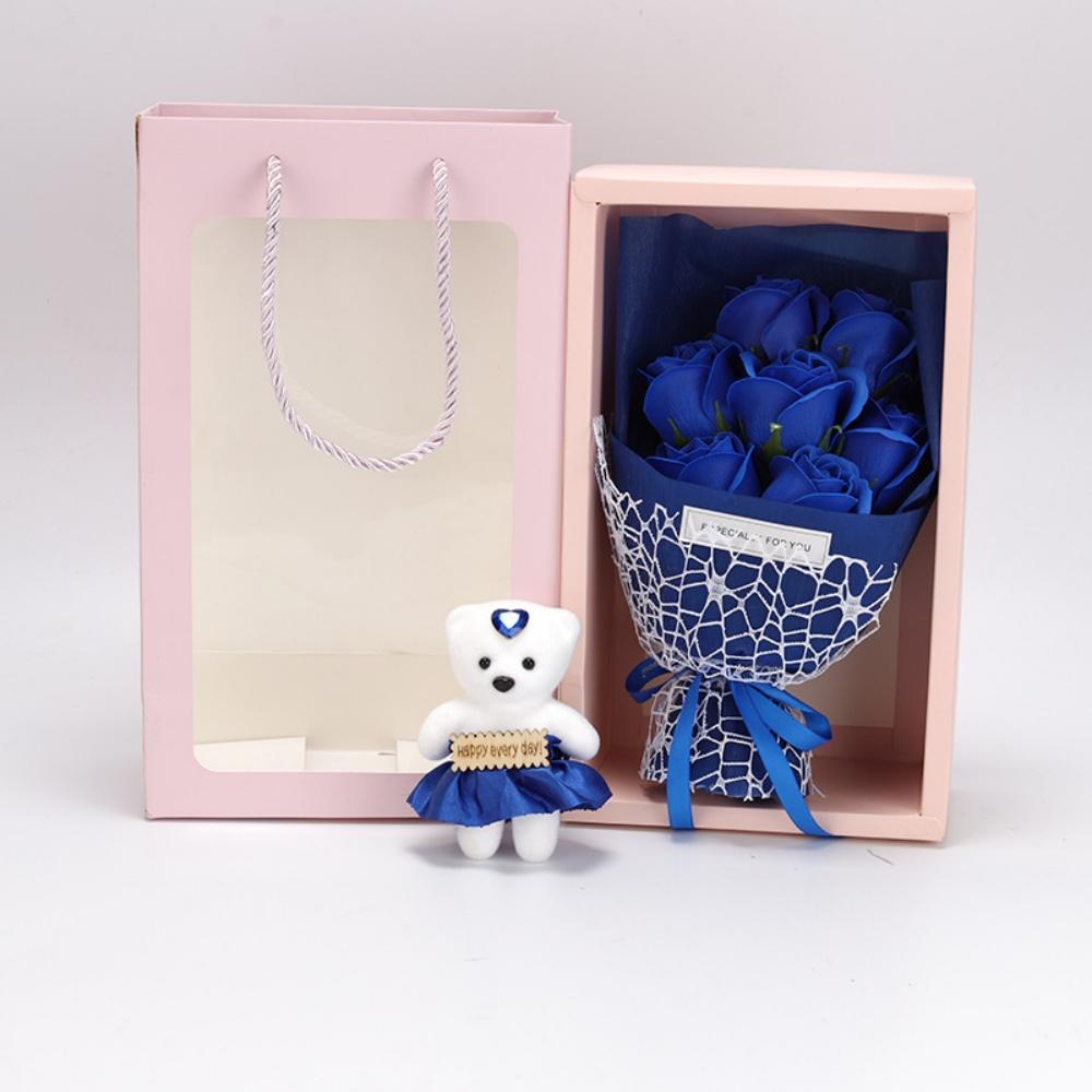 7 Heads Rose Artificial Bouquet Little Bear Gift Box Valentine's Day Handmade False Flower Bouquet Mother's Day Birthday Party